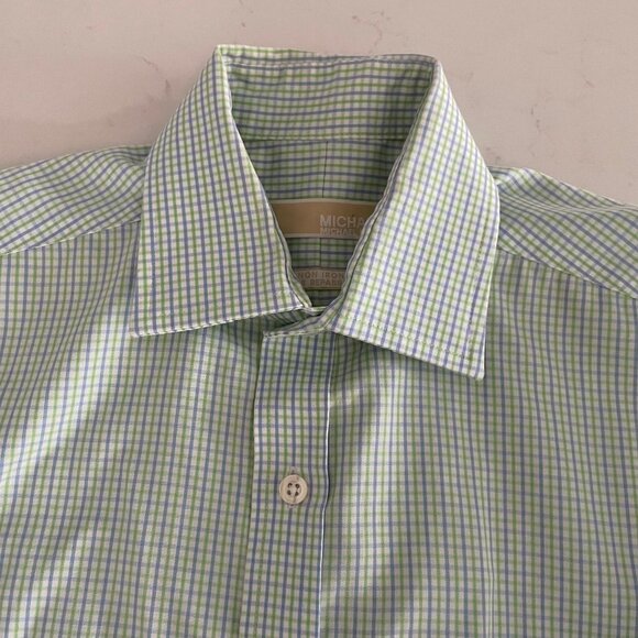 Michael Kors LS Non Iron Button Down Cotton Check Shirt Wht Blue Grn Sz 14.5 - Picture 6 of 15